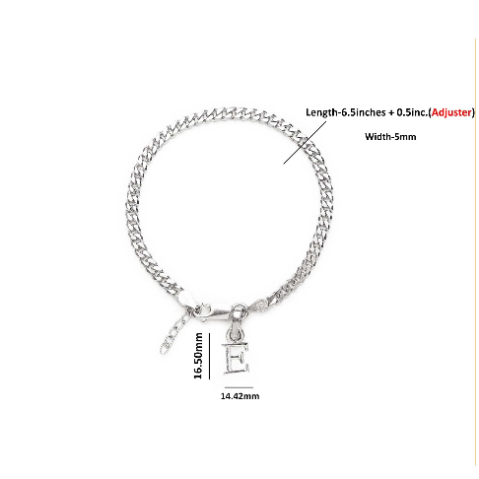 92.5% pure Sterling Silver Curb Designer Bracelet with E Alphabet for Girls and women
