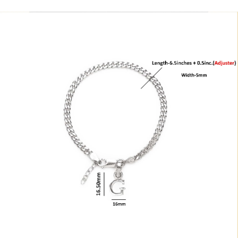 92.5% pure Sterling Silver Curb Designer Bracelet with G Alphabet for Girls and women