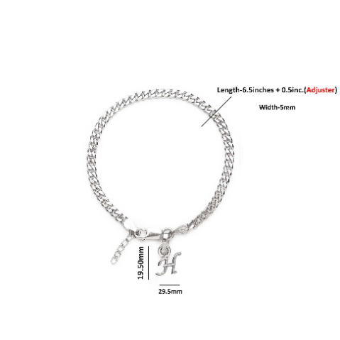 92.5% pure Sterling Silver Curb Designer Bracelet with H Alphabet for Girls and women
