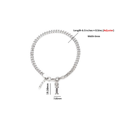 92.5% pure Sterling Silver Curb Designer Bracelet with I Alphabet for Girls and women