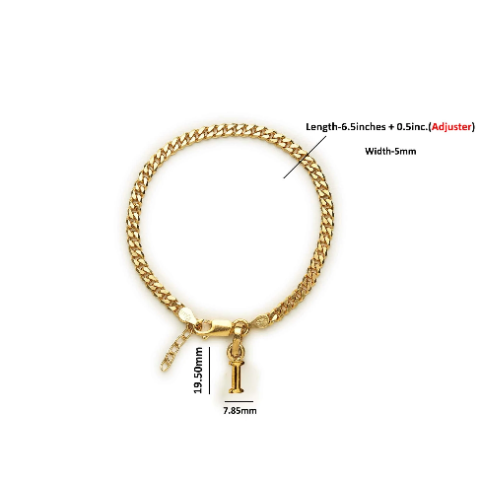 22KT gold plated 92.5% pure Sterling Silver Curb Designer Bracelet with I Alphabet for Girls and Women