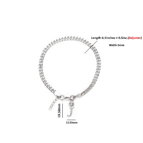 92.5% pure Sterling Silver Curb Designer Bracelet with J Alphabet for Girls and women