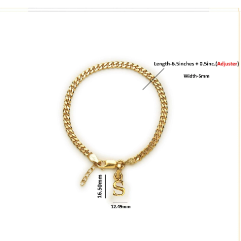 22KT gold plated 92.5% pure Sterling Silver Curb Designer Bracelet with S Alphabet for Girls and Women