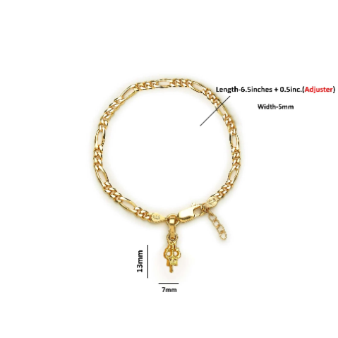 22KT gold plated 92.5% pure Sterling Silver Figaro Designer Bracelet with spiritual Trishul for Girls and Women