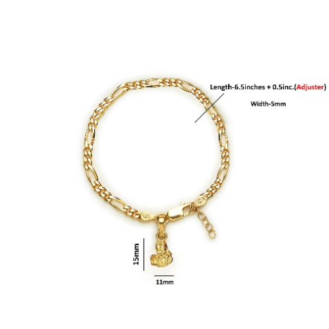 22KT gold plated 92.5% pure Sterling Silver Figaro Designer Bracelet with Charm Sai Baba for Girls and Women