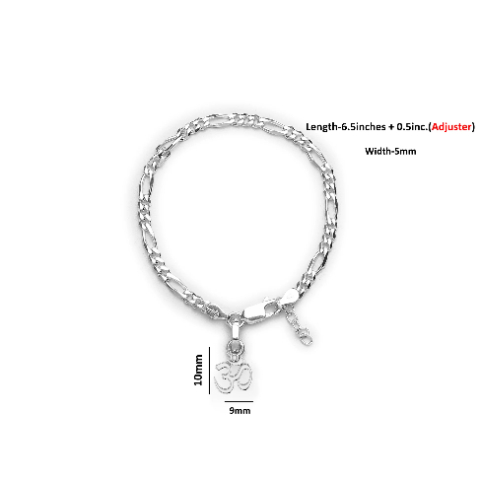 92.5% pure Sterling Silver Figaro Designer Bracelet with spiritual OM for Girls and Women