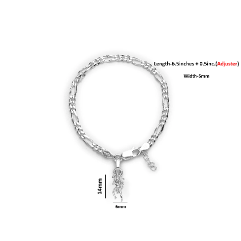 92.5% pure Sterling Silver Figaro Designer Bracelet with Charm Hanuman for Girls and Women