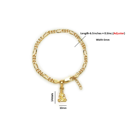 22KT gold plated 92.5% pure Sterling Silver Figaro Designer Bracelet with Charm Shiva for Girls and Women