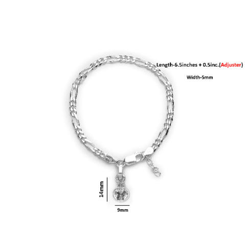 92.5% pure Sterling Silver Figaro Designer Bracelet with Charm Sai Baba for Girls and Women