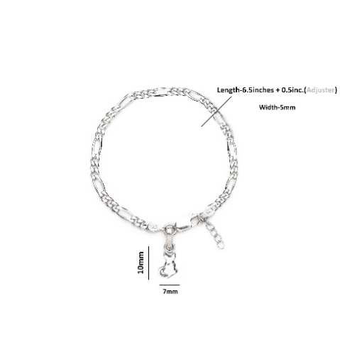 92.5% pure Sterling Silver Figaro Designer Bracelet with fashionable Cat for Girls and Women