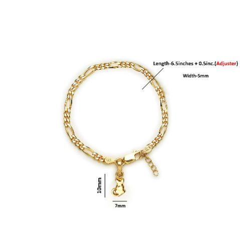 22KT gold plated 92.5% pure Sterling Silver Figaro Designer Bracelet with fashionable Cat for Girls and Women