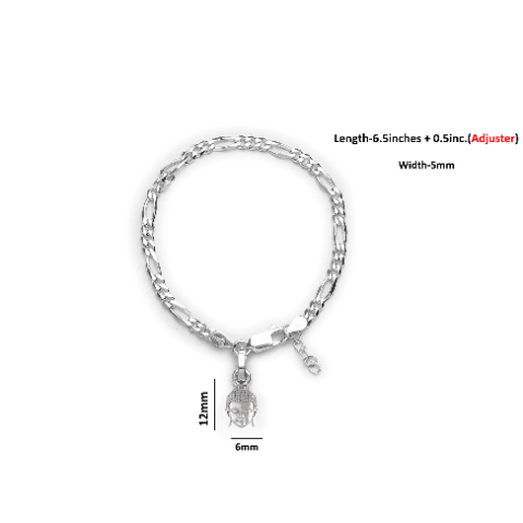 92.5% pure Sterling Silver Figaro Designer Bracelet with Charm Buddha for Girls and Women