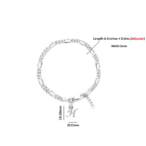 92.5% pure Sterling Silver Figaro Designer Bracelet with H Alphabet for Girls and women
