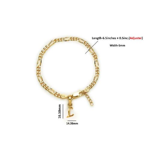22KT gold plated 92.5% pure Sterling Silver Figaro Designer Bracelet with L Alphabet for Girls and Women