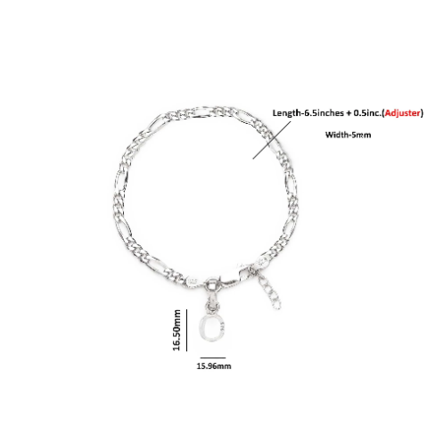 92.5% pure Sterling Silver Figaro Designer Bracelet with O Alphabet for Girls and women