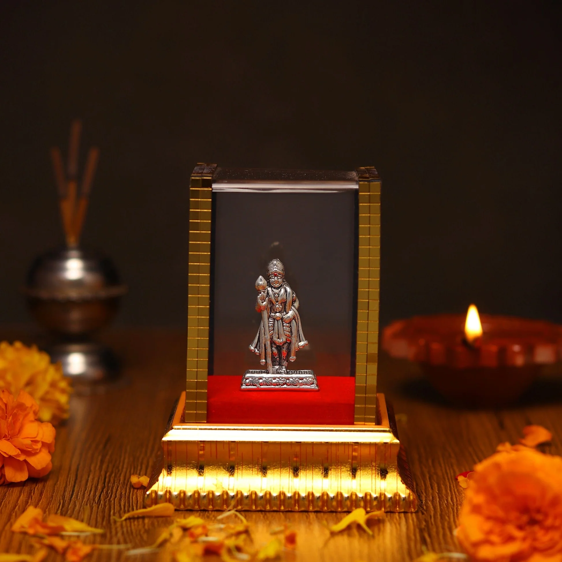 99.9% Pure Silver Lord Murugan Idol with Acrylic Box for Pooja Room, office desk, Car Dashboard