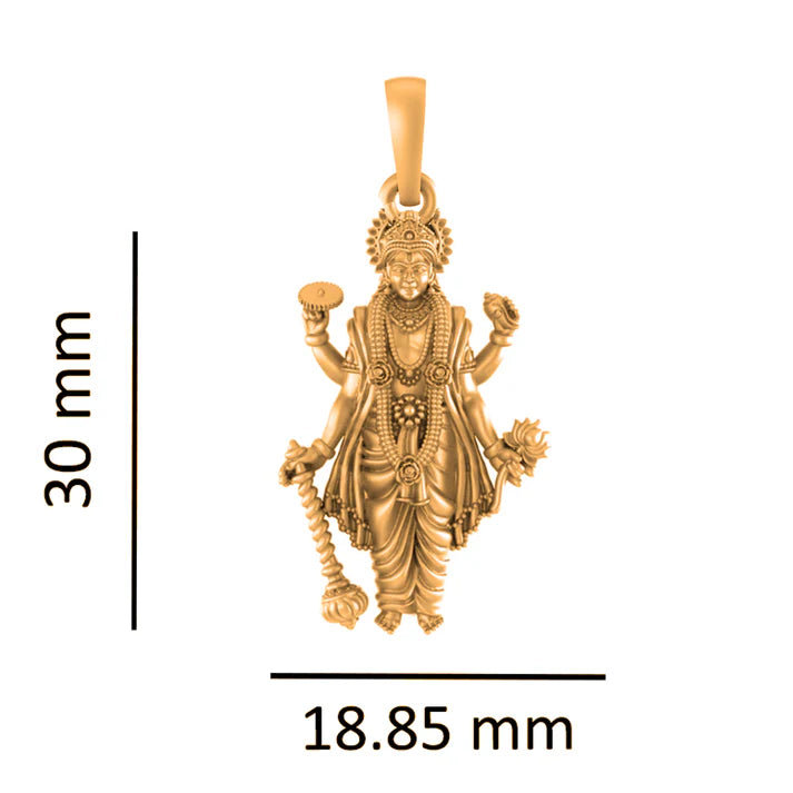 22 CT Gold Plated Silver (92.5% purity) God Vishnu Pendant (Big Size) for Men and Women
