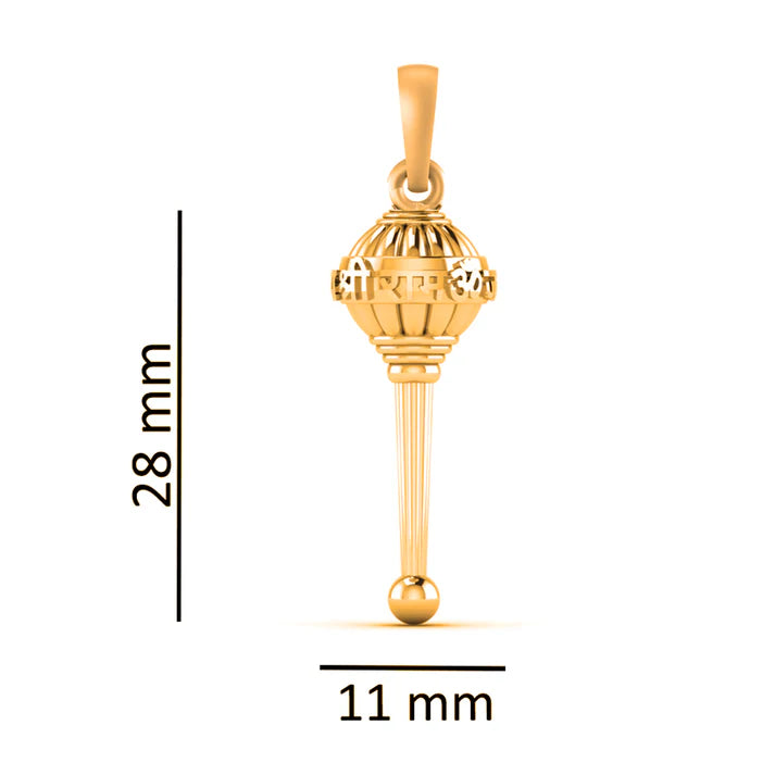 22 CT Gold Plated Silver (92.5% purity) God Hanuman Gada Pendant (Big size) Pendant for Men