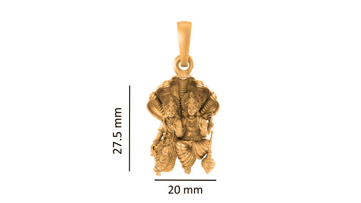 22 CT Gold Plated Silver (92.5% purity) God Vishnu Laxmi (Big Size) Pendant for Men and Women