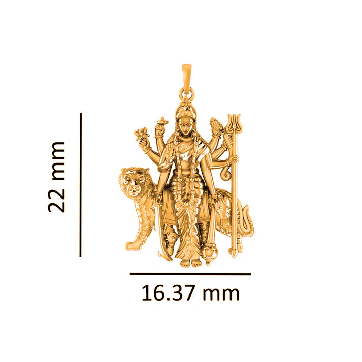 22 CT Gold Plated Silver (92.5% purity) Goddess Durga maa Pendant for Men and Women