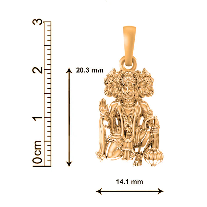 22 CT Gold Plated Silver (92.5% purity) God Panchmukhi Hanuman ji Pendant for Men