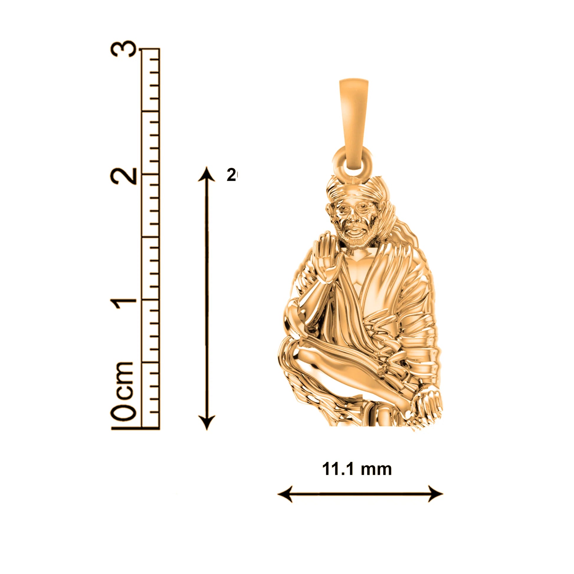 22 CT Gold Plated Silver (92.5% purity) God Sai baba Pendant for Men and Women