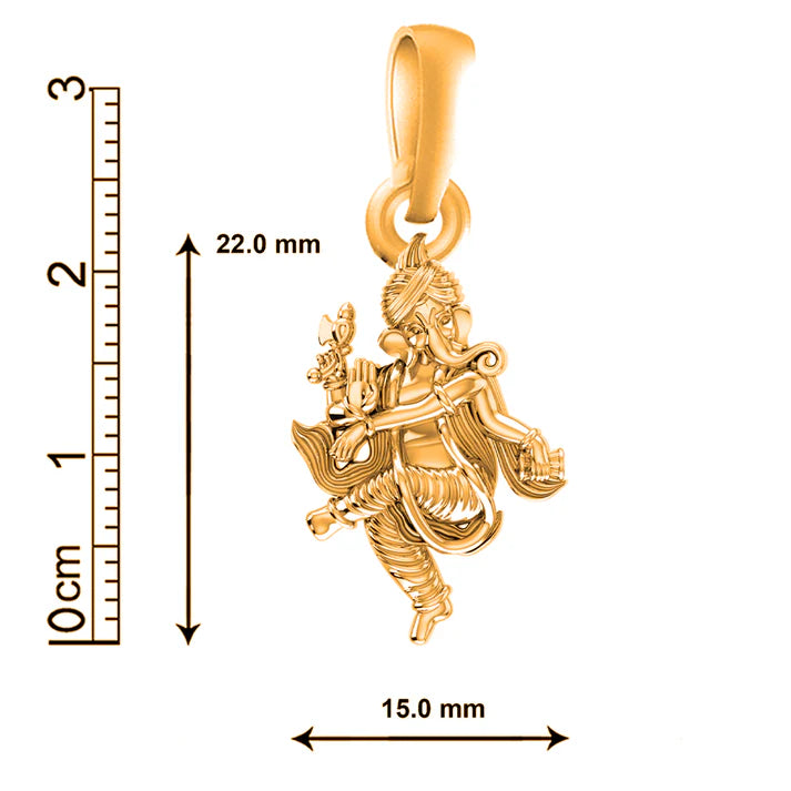 22 CT Gold Plated Silver (92.5% purity)God Ganesh Pendant for Men, Boys Girls and Women - Dancing Pose