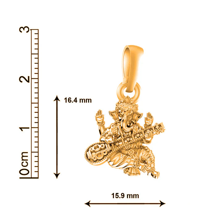 22 CT Gold Plated Silver (92.5% purity) God Ganesh Playing Sitar Pendant for Men and women