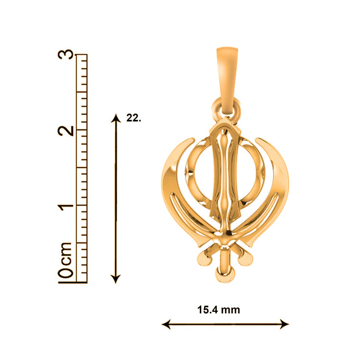 22 CT Gold Plated Silver (92.5% purity) religious Sikh Khanda symbol Pendant for Men and Women