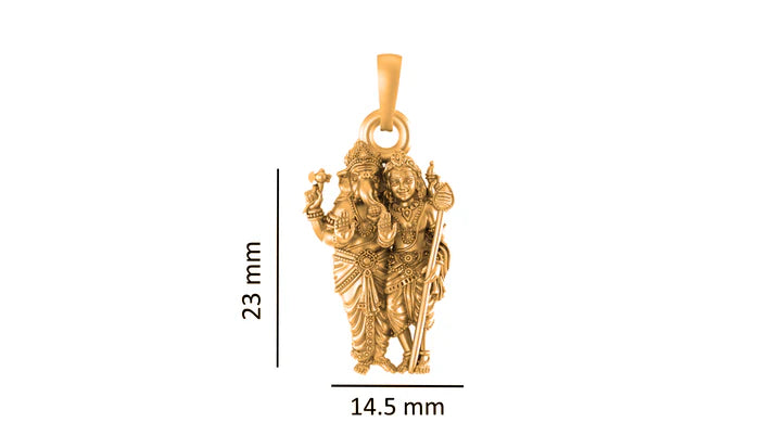 22 CT Gold Plated Silver (92.5% purity)God Ganesh Kartikeya Pendant for Men, Boys Girls and Women
