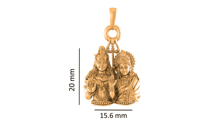 22 CT Gold Plated Silver (92.5% purity) God Shiv Parvati Pendant for Men and Women