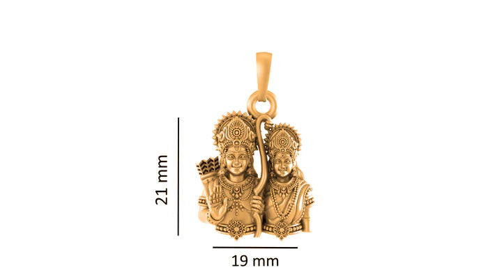 22 CT Gold Plated Silver (92.5% purity) God Ram and Maa Sita Pendant for Men and Women
