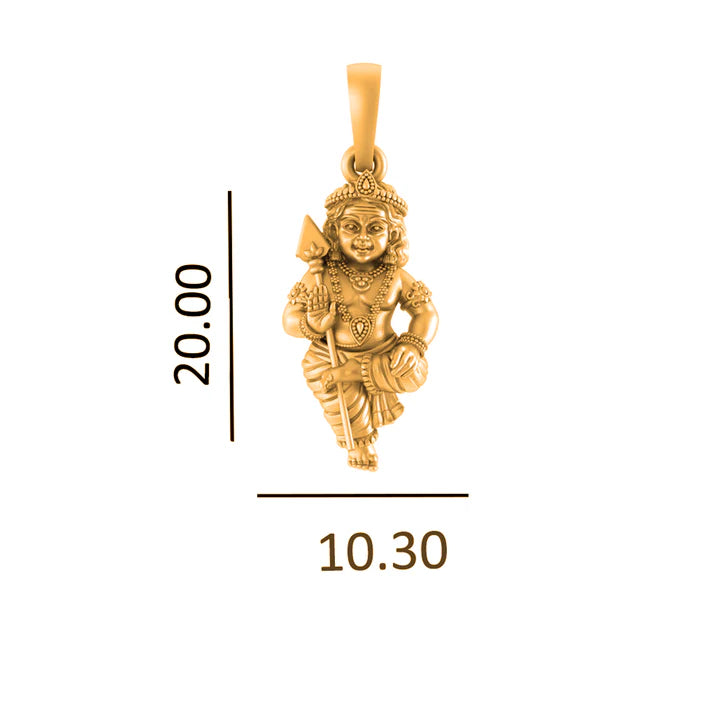 22 CT Gold Plated Silver (92.5% purity) God Kartikeya Pendant for Men and Women