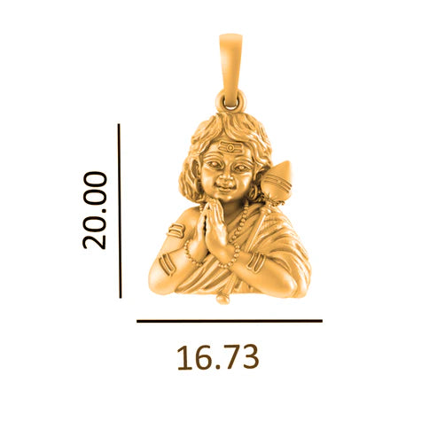 22 CT Gold Plated Silver (92.5% purity) God Kartikeya Pendant for Men and Women