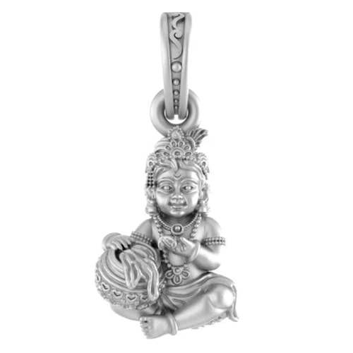 Handcrafted Pure Silver God Krishna Laddu Gopal 92.5% Purity Pendant for Men & Women