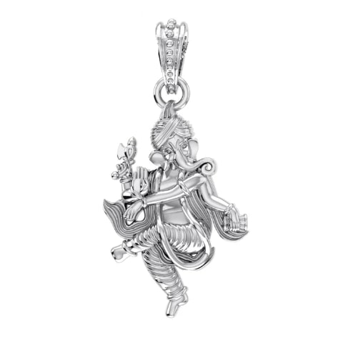 Sterling Silver (92.5% purity) God Ganesh Dance Mudra Pendant for Men & Women Pure Silver Lord Ganapathy Locket for Good Health & Wealth