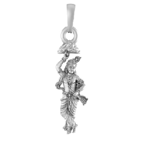 Sterling Silver God Krishna Pendant for Men & Women Pure Silver Lord krishan Locket for Good Health & Wealth - Giriraj Ji