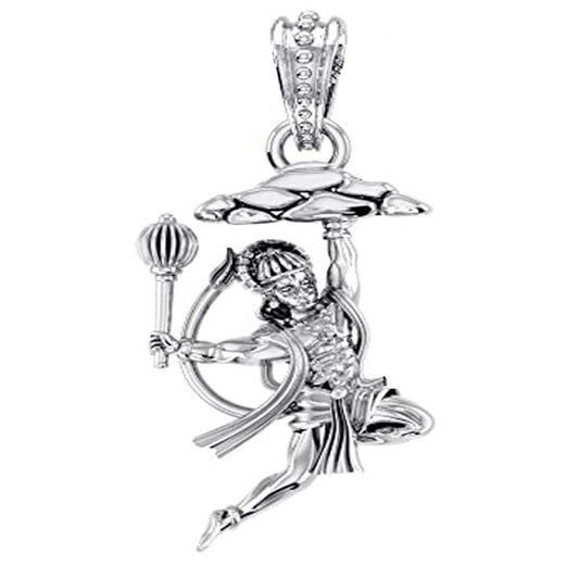 Hanuman's Heroic Form Carrying the Mountain Pendant 92.5% Pure God Hanuman (Big Size) Pendant for Men and Boys