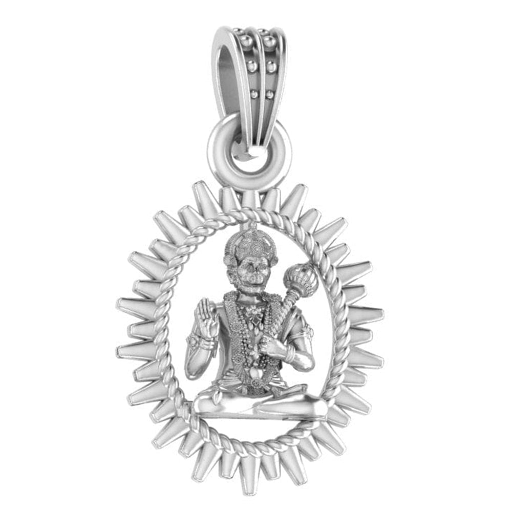 Powerful Hanuman Pendant Circle Posture for Protection & Strength (92.5% purity) God Hanuman Pendant for Men & Women Pure Silver Lord Bajrang Bali Locket for Good Health & Wealth
