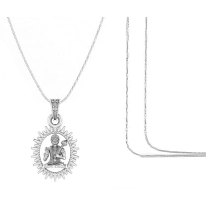 Powerful Hanuman Pendant Circle Posture for Protection & Strength (92.5% purity) God Hanuman Pendant for Men & Women Pure Silver Lord Bajrang Bali Locket for Good Health & Wealth
