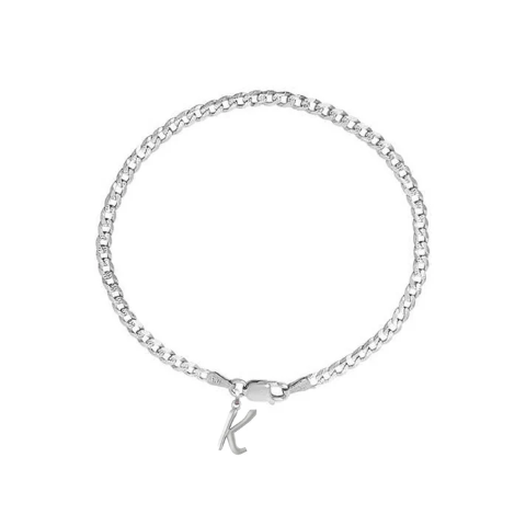 92.5% pure Sterling Silver Curb Designer Bracelet with K Alphabet for Men