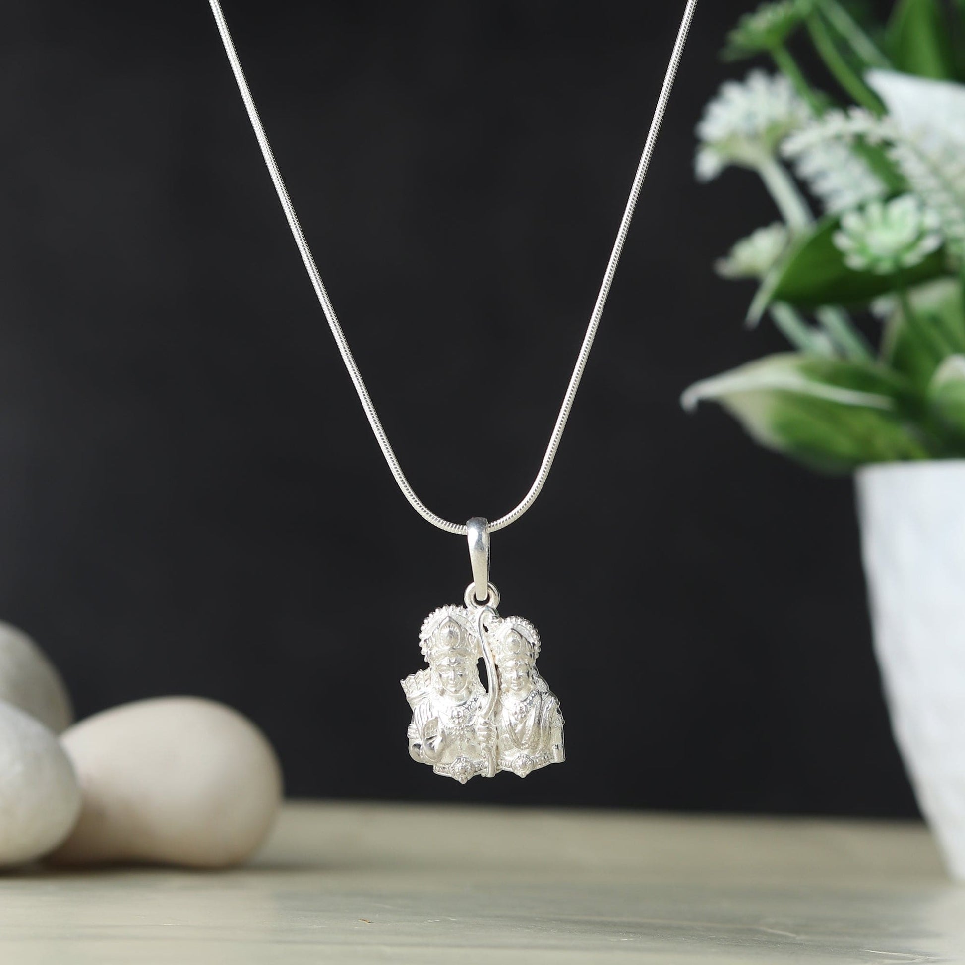 Divine Blessings: Ram Sita Blessing Pendant (92.5% purity) Ram Seeta Pendant for Men & Women Pure Silver Locket