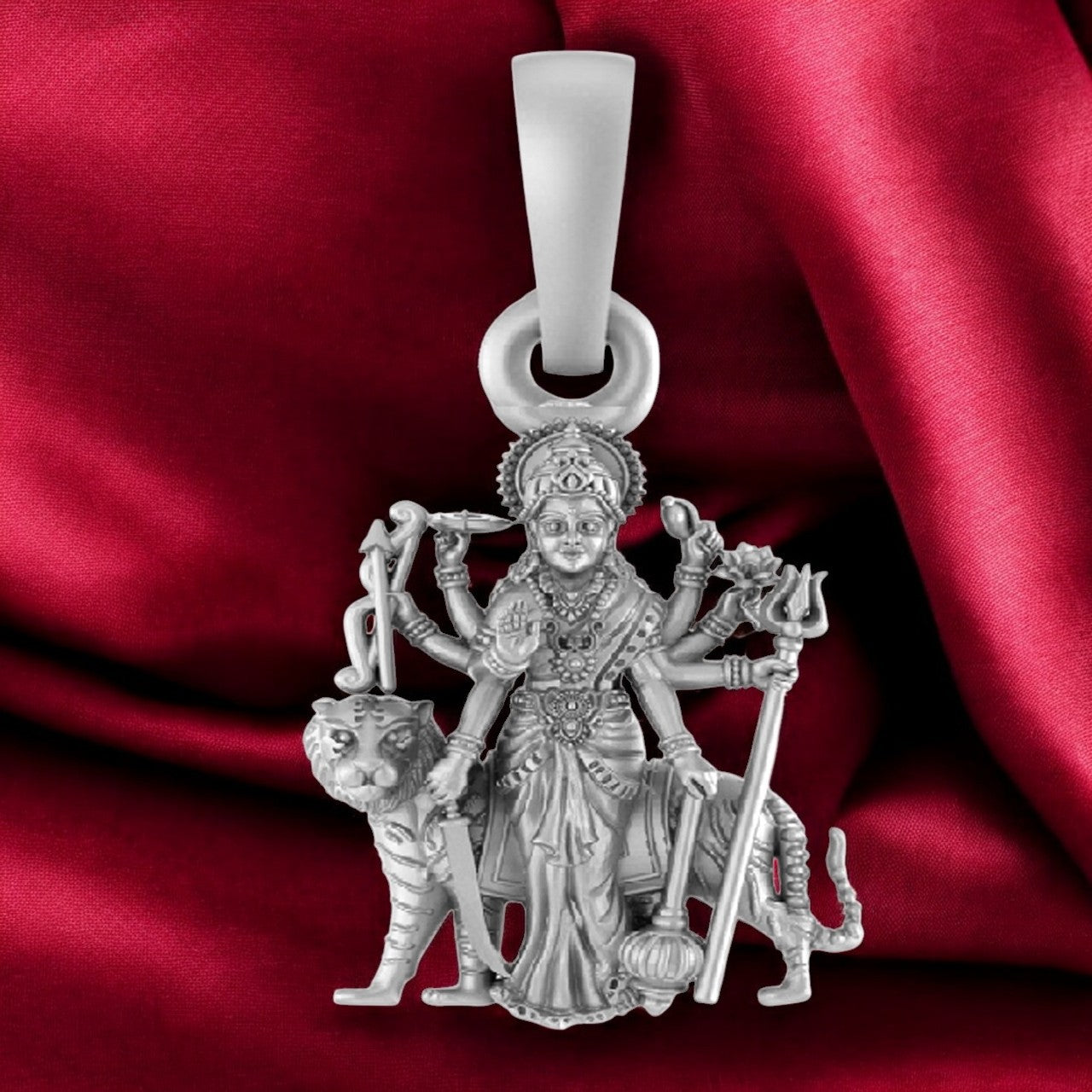 Goddess Maa Durga Pendant Pure Sterling Silver Lord Durga Maa Blessing Locket for Men & Women
