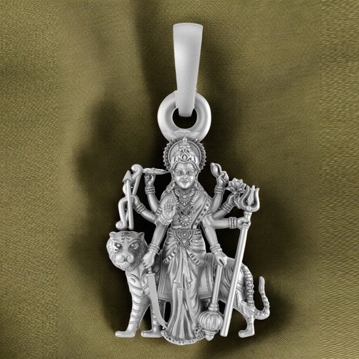 Goddess Maa Durga Pendant Pure Sterling Silver Lord Durga Maa Blessing Locket for Men & Women