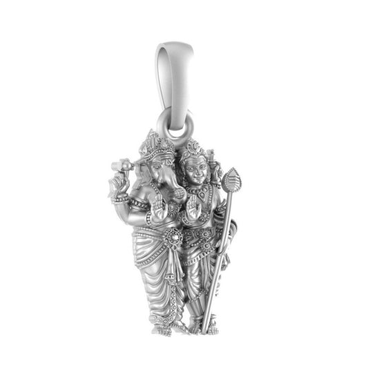92.5% Pure Sterling Silver God Ganesh kartikeya (Big Size) Brother Pendant for Men & Women