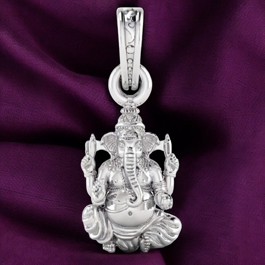 Divine Grace: Sitting Lord Ganesha Pendant (92.5% purity) God Ganesh Pendant for Men & Women Pure Silver Lord Ganapathy Locket for Good Health & Wealth