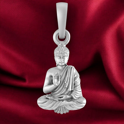 Sterling Silver (92.5% purity) Spiritual God Gautam Buddha Pendant for Men & Women Pure Silver religious Gautam buddh Locket for Good Health & Wealth