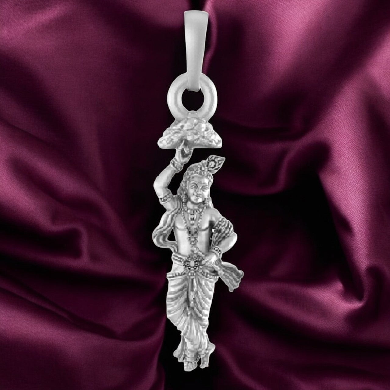 Sterling Silver God Krishna Pendant for Men & Women Pure Silver Lord krishan Locket for Good Health & Wealth - Giriraj Ji