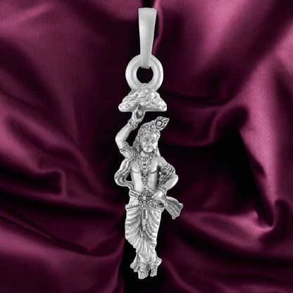 Sterling Silver God Krishna Pendant for Men & Women Pure Silver Lord krishan Locket for Good Health & Wealth - Giriraj Ji