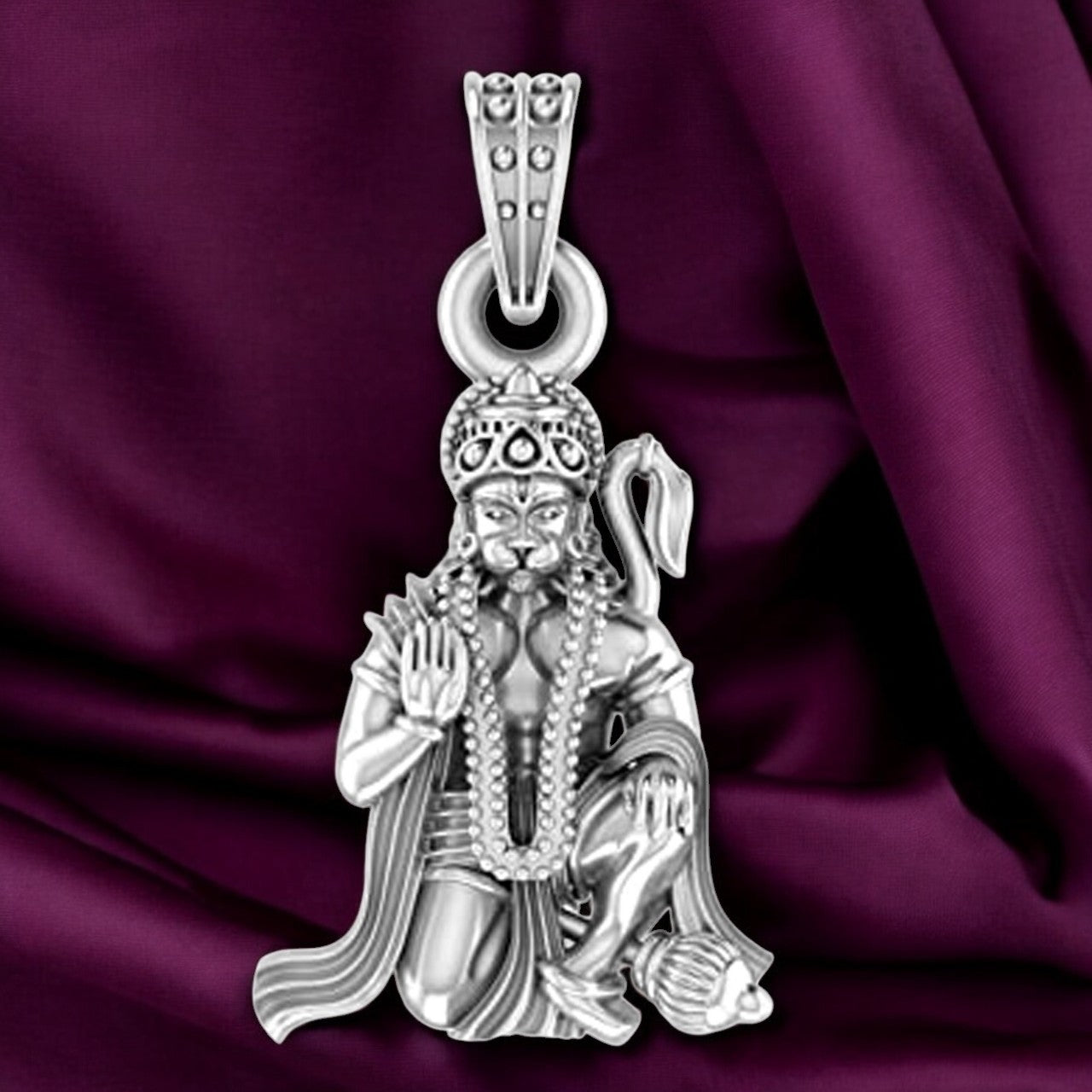 The Mighty Blessing: Hanuman Pendant for Peace and Power (92.5% purity) God Hanuman Pendant for Men & Women Pure Silver Lord Bajrang Bali Locket for Good Health & Wealth